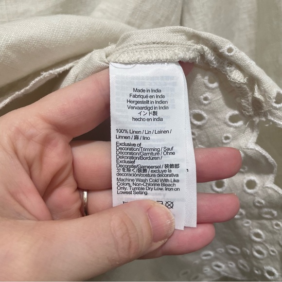 J Crew Bungalow Top Natural Ivory Womens Size Small Linen Eyelet Long Sleeve - Picture 9 of 10